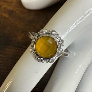 Bomb Party Yellow Quartz Ring Silver Tone Celestial Sun Size 11 New